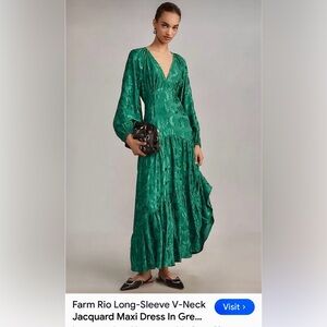 FARM Rio Emerald Jacquard Long Sleeve Dress